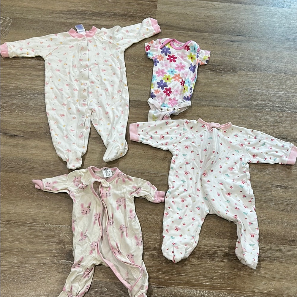 set of 3 3-6 month onesies - one newborn onesie - Gerber baby